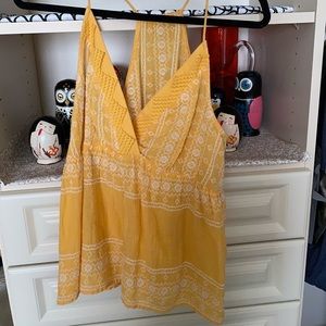 Anthropologie yellow embroidered cami